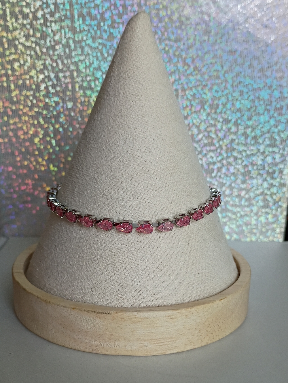 New Pink Tennis Bracelet in Silver Tone Setting